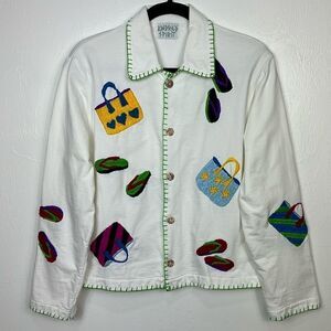 Kindred Spirit Vintage White Cotton Embroidered Jacket Size M